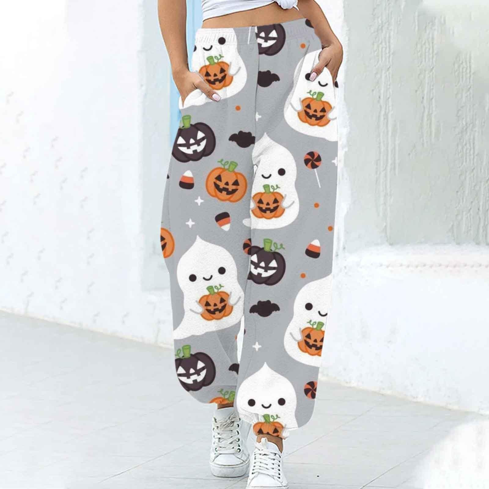 Women's Fashion Loose Halloween Funny Print Ankle Banded Pants - Nioor