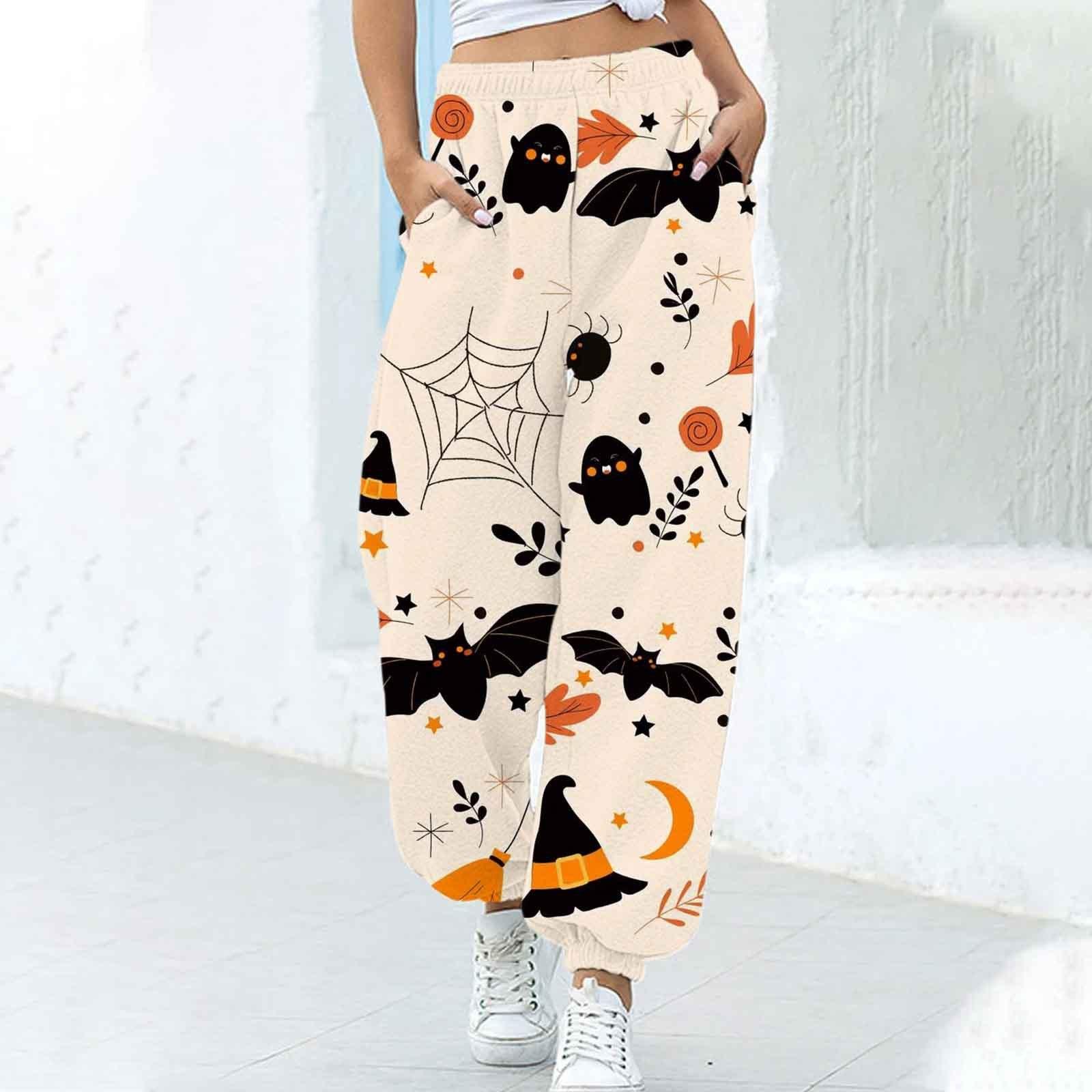 Women's Fashion Loose Halloween Funny Print Ankle Banded Pants - Nioor