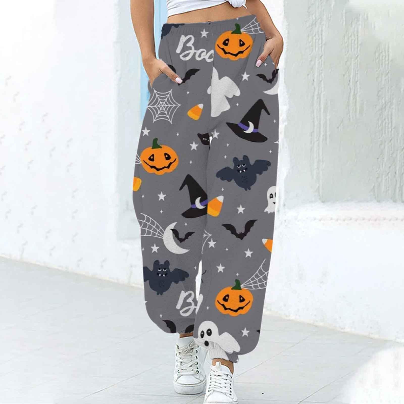 Women's Fashion Loose Halloween Funny Print Ankle Banded Pants - Nioor