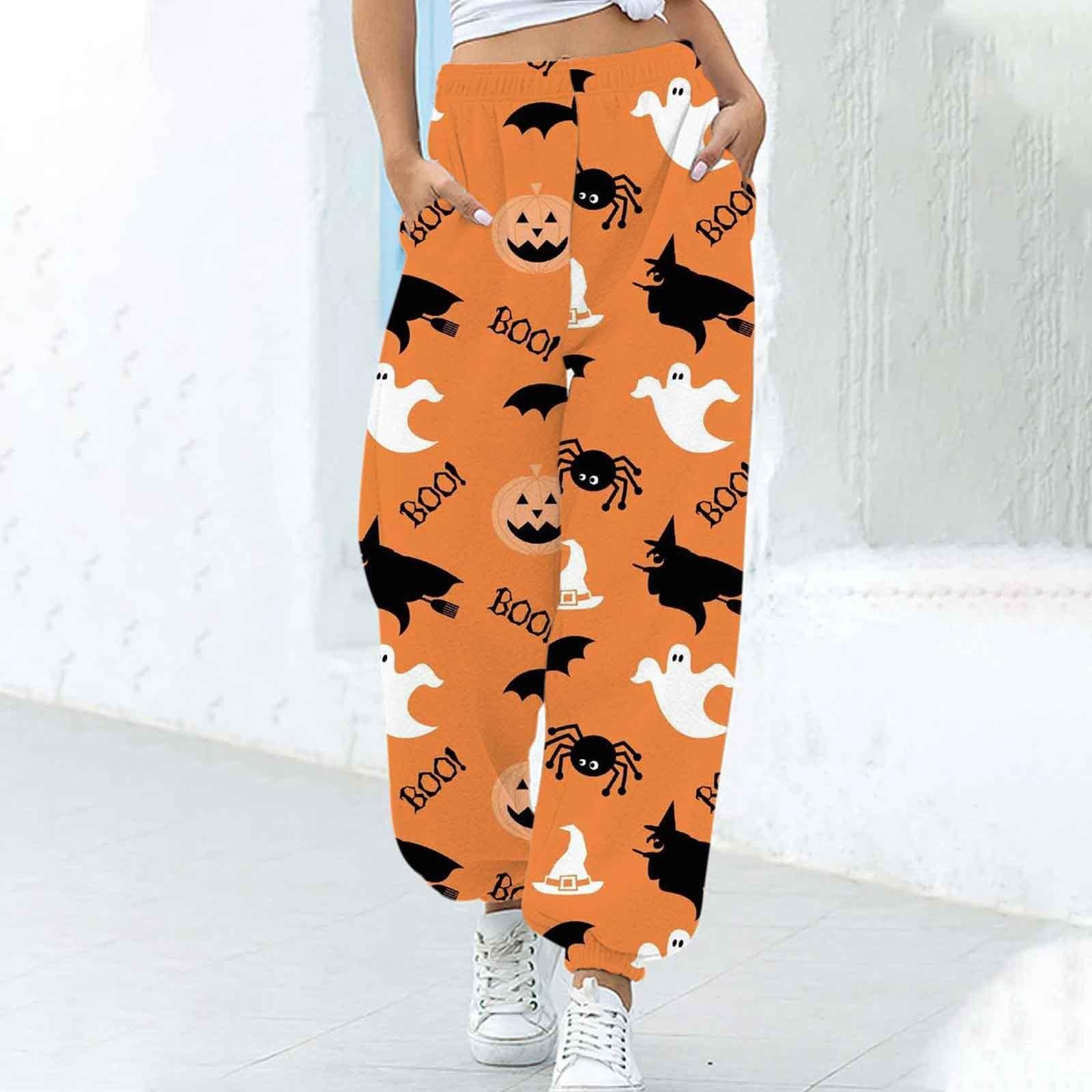 Women's Fashion Loose Halloween Funny Print Ankle Banded Pants - Nioor