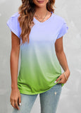 Women's Fashion Loose Tie-dyed Pullover V-neck Short Sleeve - Nioor