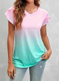 Women's Fashion Loose Tie-dyed Pullover V-neck Short Sleeve - Nioor