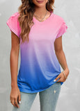 Women's Fashion Loose Tie-dyed Pullover V-neck Short Sleeve - Nioor