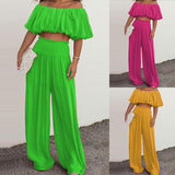 Women's Fashion Off-shoulder Wide-leg Pants Two-piece Set - Nioor