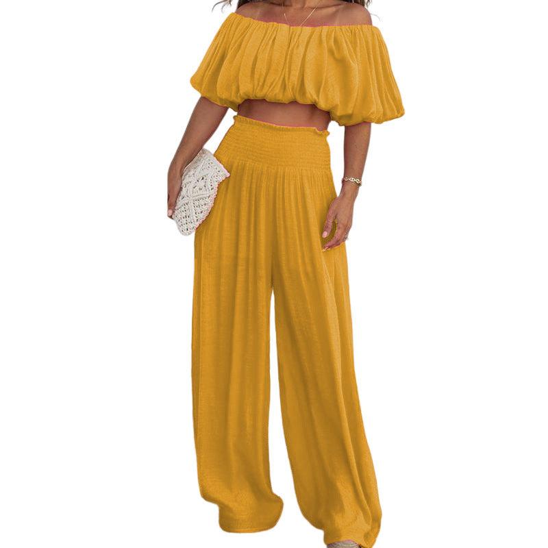 Women's Fashion Off-shoulder Wide-leg Pants Two-piece Set - Nioor