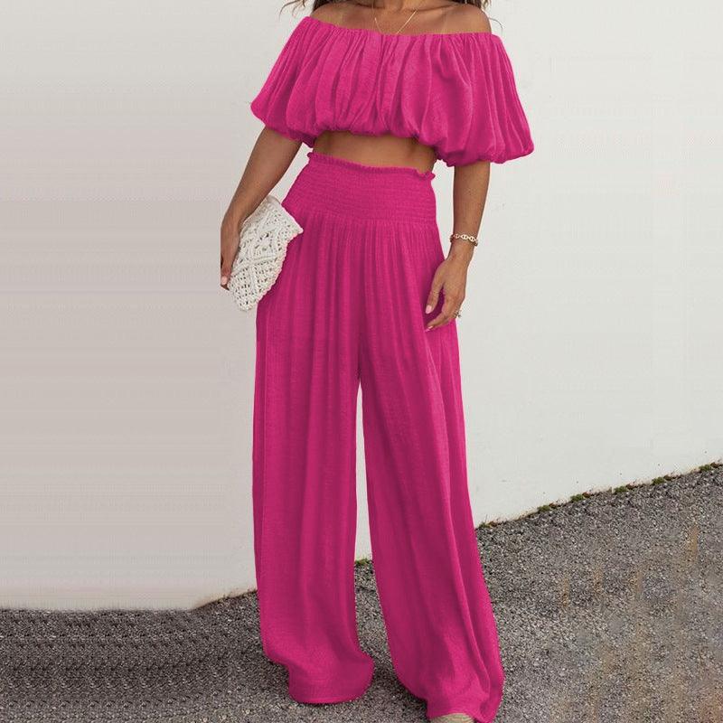 Women's Fashion Off-shoulder Wide-leg Pants Two-piece Set - Nioor