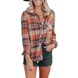 Women's Fashion Plaid Printed Long Sleeve Shirt - Nioor