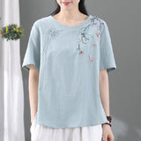 Women's Fashion Retro Frog Button Short Sleeve T-shirt - Nioor