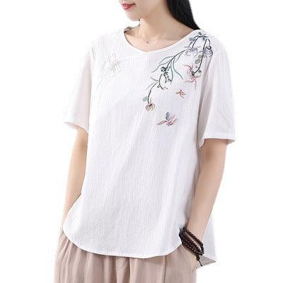 Women's Fashion Retro Frog Button Short Sleeve T-shirt - Nioor