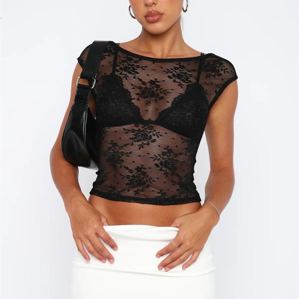 Women's Fashion Simple See-through Mesh T-shirt - Nioor