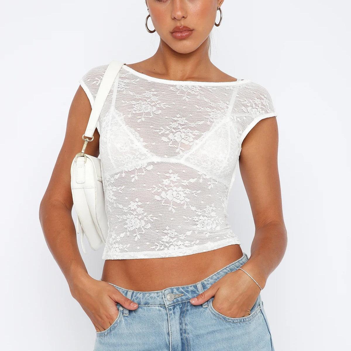 Women's Fashion Simple See-through Mesh T-shirt - Nioor