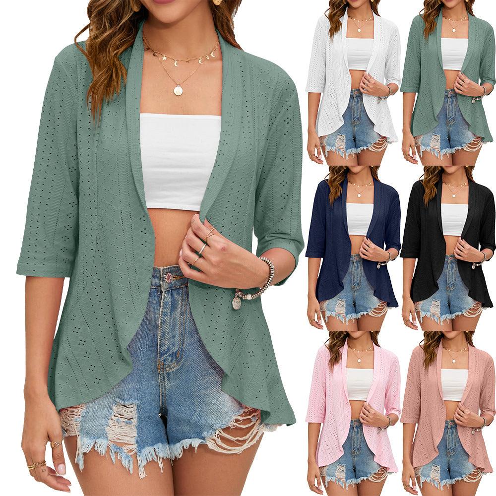 Women's Fashion Simple Solid Color Cardigan Outerwear Top - Nioor