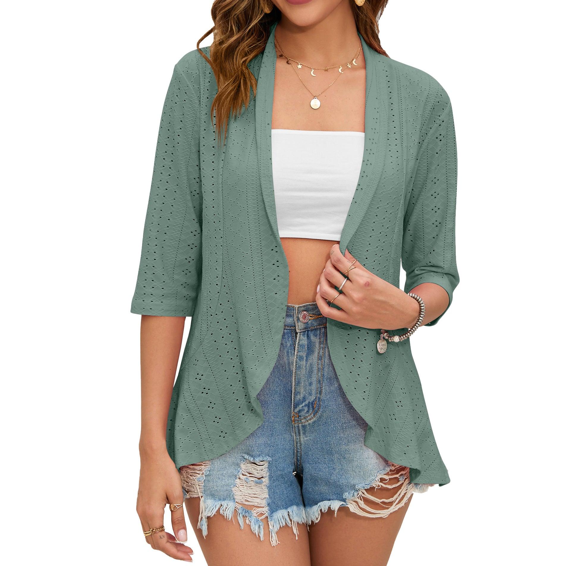 Women's Fashion Simple Solid Color Cardigan Outerwear Top - Nioor