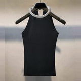 Women's Fashion Sleeveless Slim Round Neck Diamond Halter Spaghetti-strap Camisole Top - Nioor