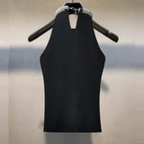 Women's Fashion Sleeveless Slim Round Neck Diamond Halter Spaghetti-strap Camisole Top - Nioor