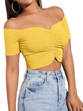 Women's Fashion Slimming Solid Color Off-shoulder Top T-shirt - Nioor