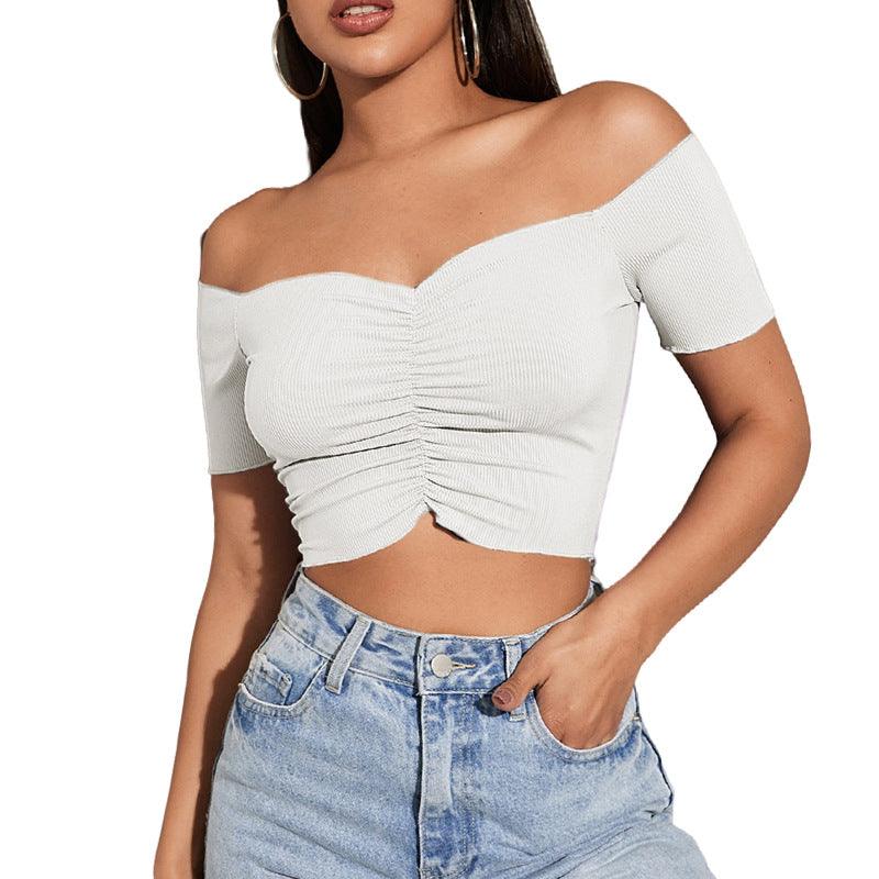 Women's Fashion Slimming Solid Color Off-shoulder Top T-shirt - Nioor