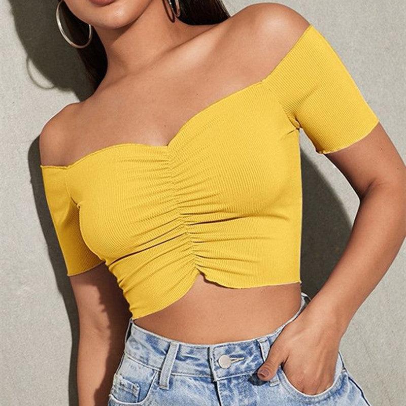 Women's Fashion Slimming Solid Color Off-shoulder Top T-shirt - Nioor