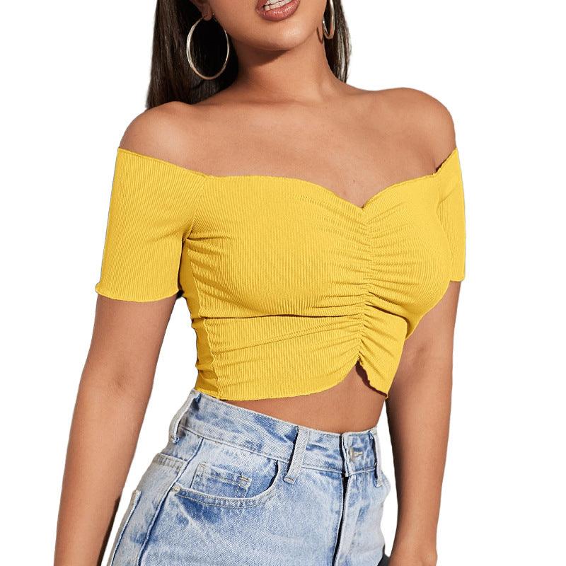 Women's Fashion Slimming Solid Color Off-shoulder Top T-shirt - Nioor