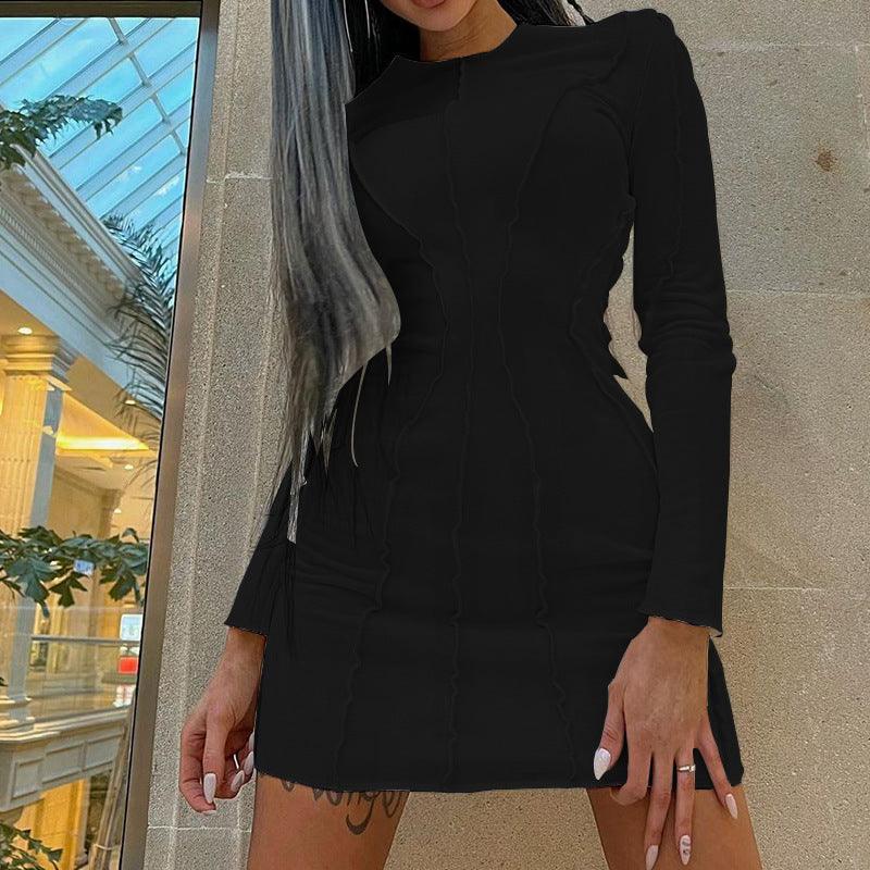 Women's Fashion Solid Color Long Sleeve Narrow Dress - Nioor