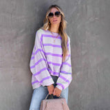 Women's Fashion Striped Printed Long Sleeve Casual Loose Top - Nioor