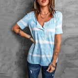 Women's Fashion Striped Short-sleeved T-shirt Tie-dye Top - Nioor