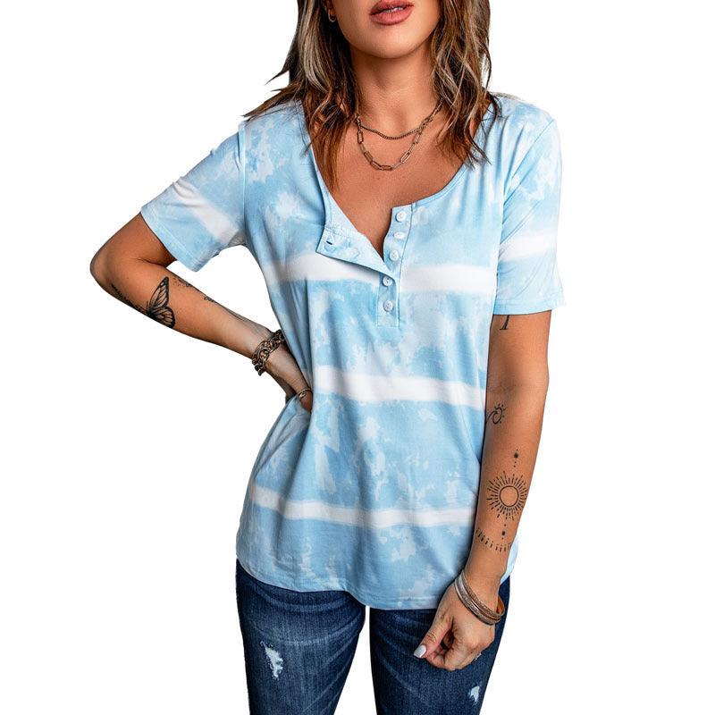 Women's Fashion Striped Short-sleeved T-shirt Tie-dye Top - Nioor