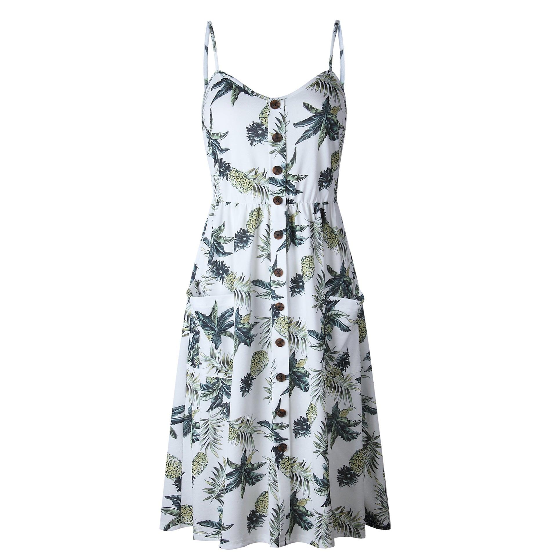 Women's Fashion Suspenders Floral Dress - Nioor