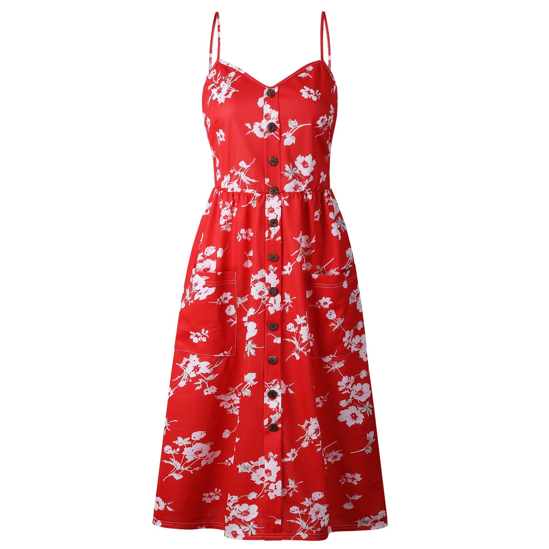 Women's Fashion Suspenders Floral Dress - Nioor