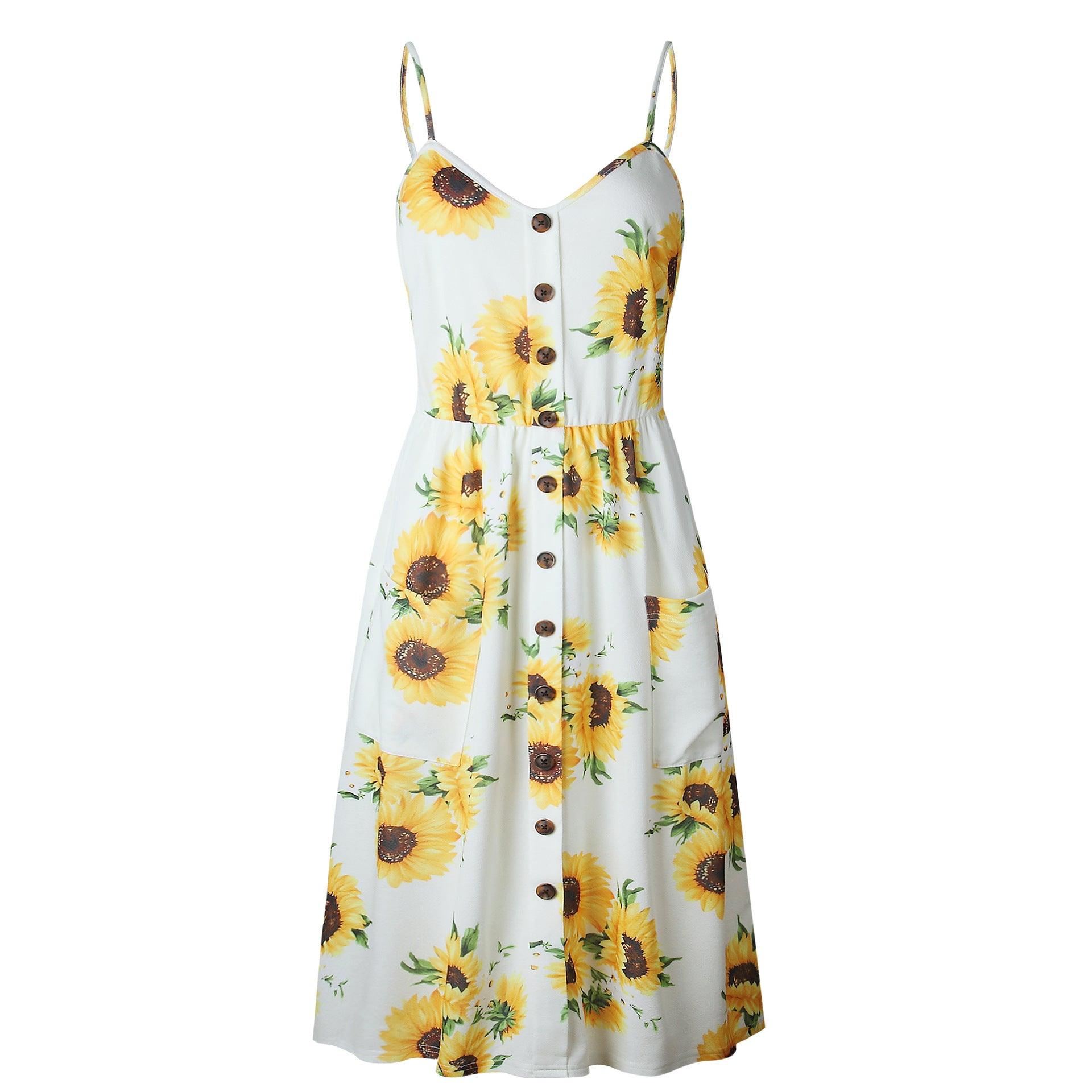 Women's Fashion Suspenders Floral Dress - Nioor