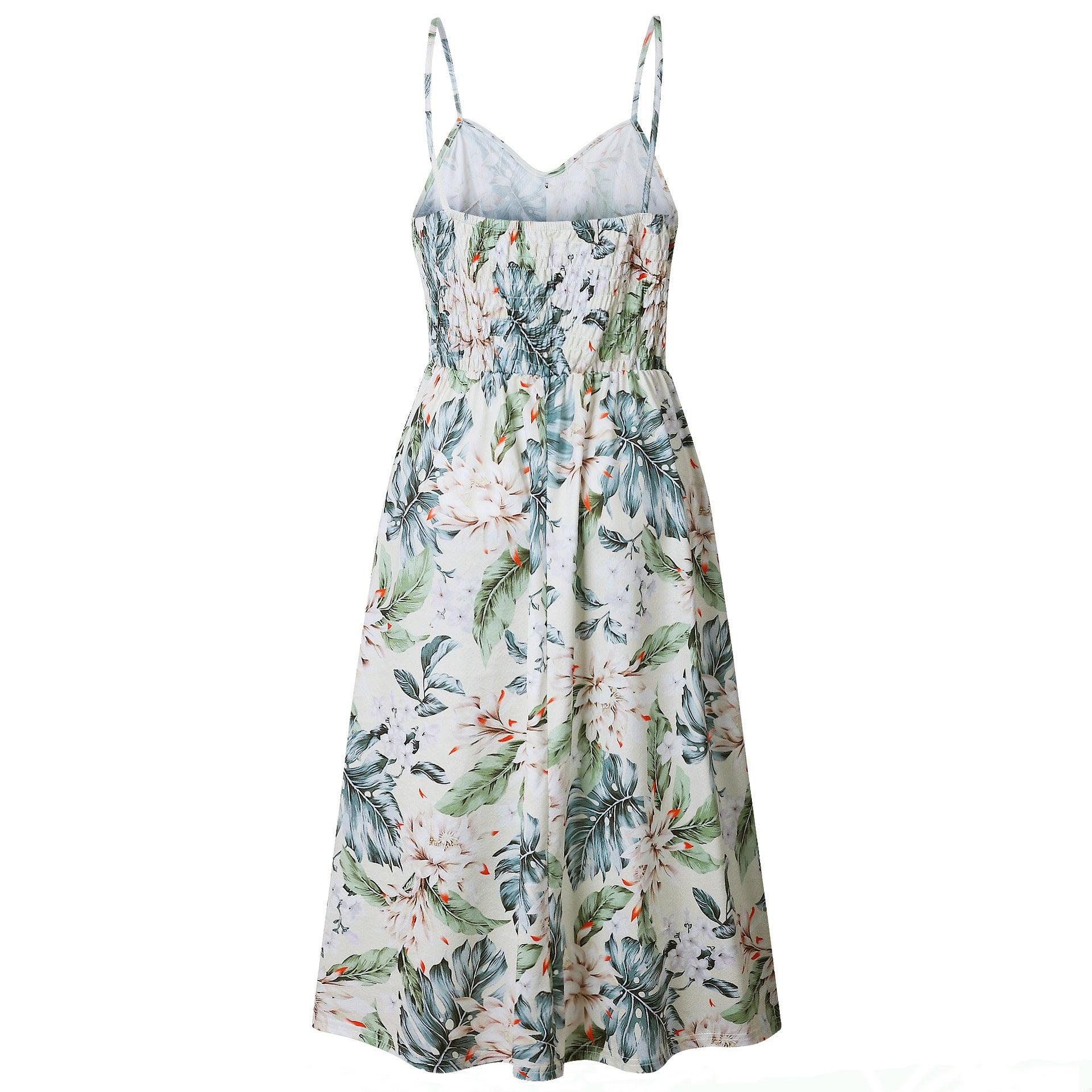 Women's Fashion Suspenders Floral Dress - Nioor