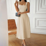 Women's Fashion Temperament Pure Color Suspender Dress - Nioor