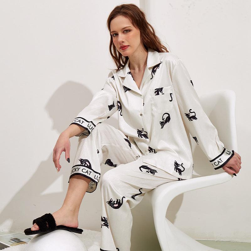 Women's Fashion Thread Ice Silk Pajamas Homewear Suit - Nioor