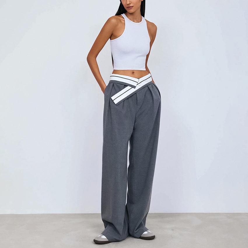 Women's Fashion Versatile Wide Stitching Contrast Color Wide-leg Pants - Nioor