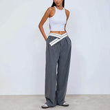 Women's Fashion Versatile Wide Stitching Contrast Color Wide-leg Pants - Nioor