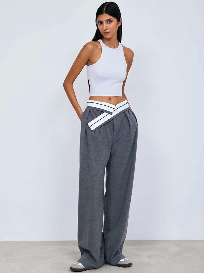 Women's Fashion Versatile Wide Stitching Contrast Color Wide-leg Pants - Nioor