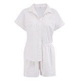 Women's Fashionable Casual Short-sleeved Shirt And Shorts Suit - Nioor