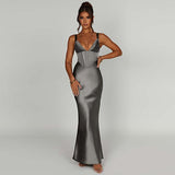 Women's Fashionable Elegant Deep V Satin Slim Strap Dress - Nioor