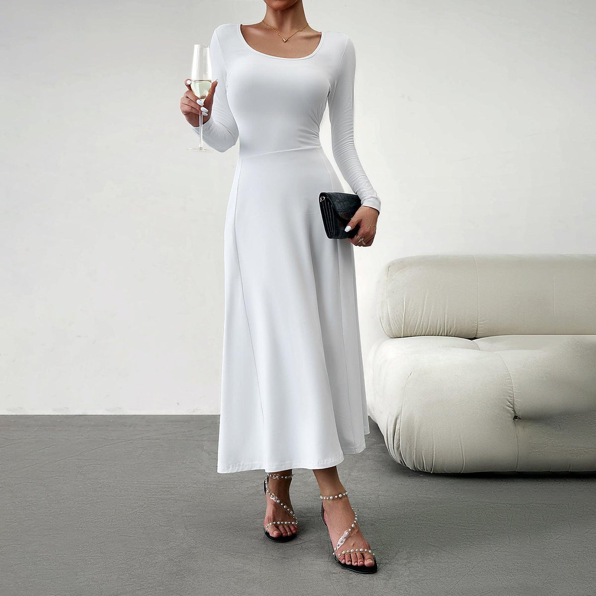 Women's Fashionable Elegant Waist-controlled Long Sleeves Dress - Nioor