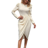 Women's Fashionable Elegant Waist Round Neck Dress - Nioor