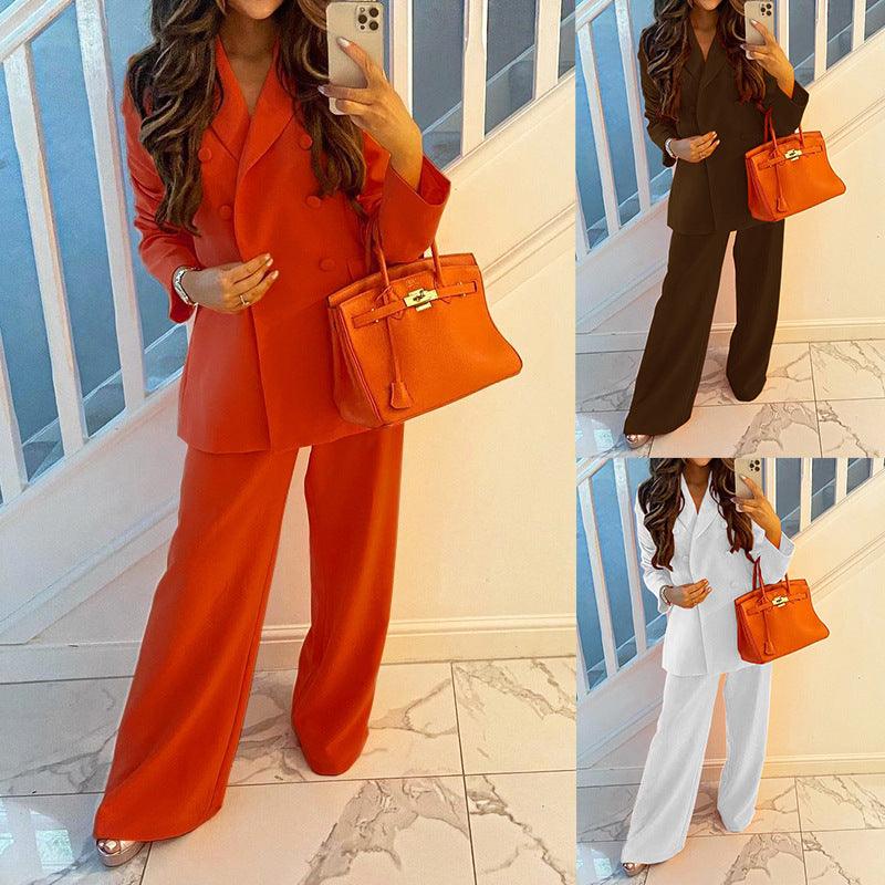 Women's Fashionable Jacket Wide-leg Pants Suit - Nioor