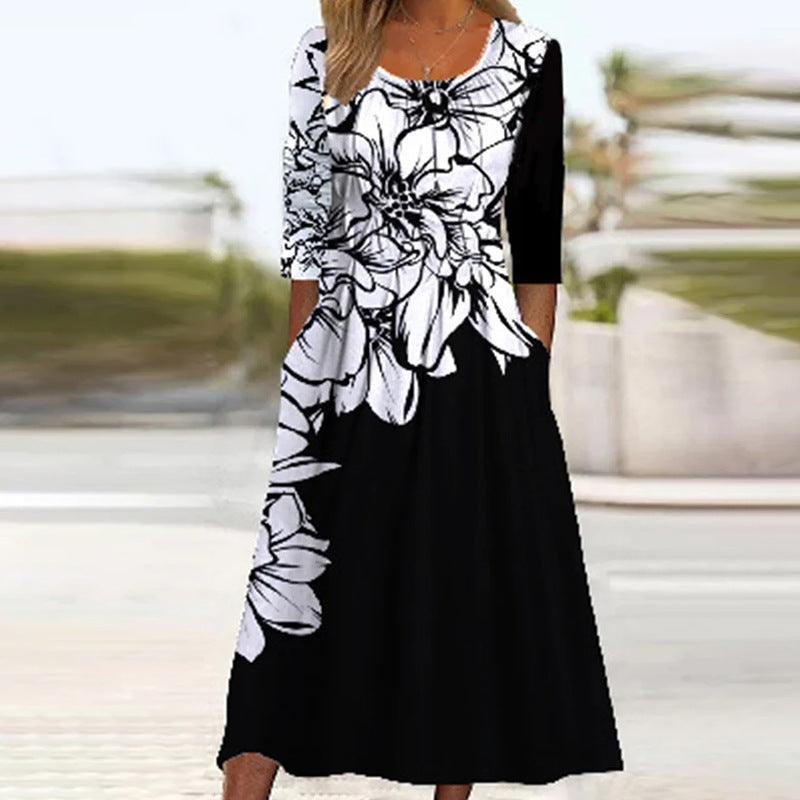 Women's Fashionable Loose Printed Long-sleeved Dress - Nioor