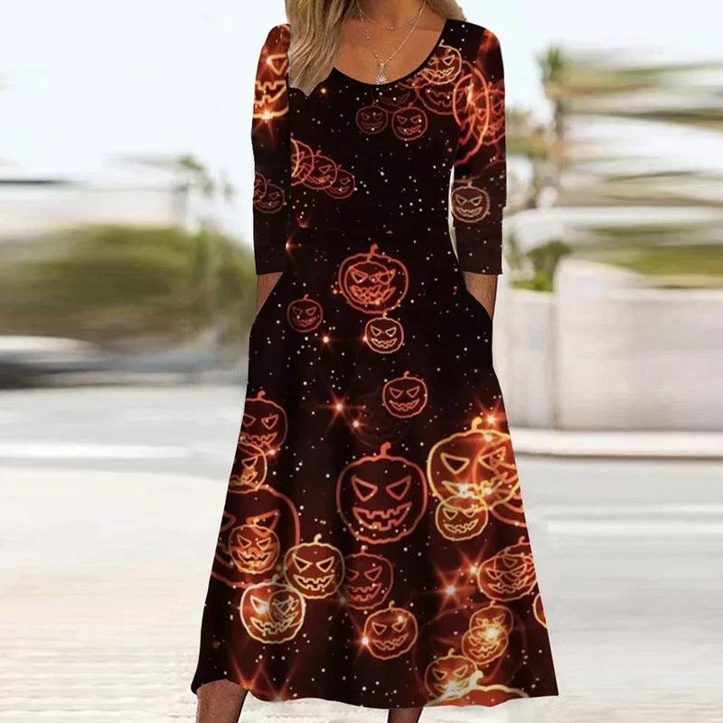 Women's Fashionable Loose Printed Long-sleeved Dress - Nioor