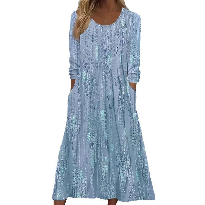 Women's Fashionable Loose Printed Long-sleeved Dress - Nioor