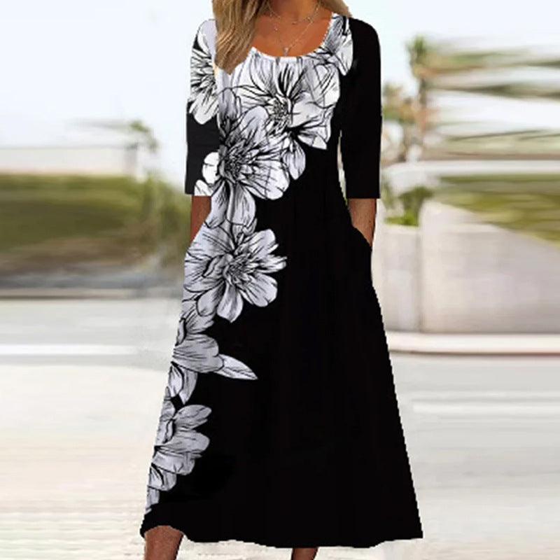 Women's Fashionable Loose Printed Long-sleeved Dress - Nioor