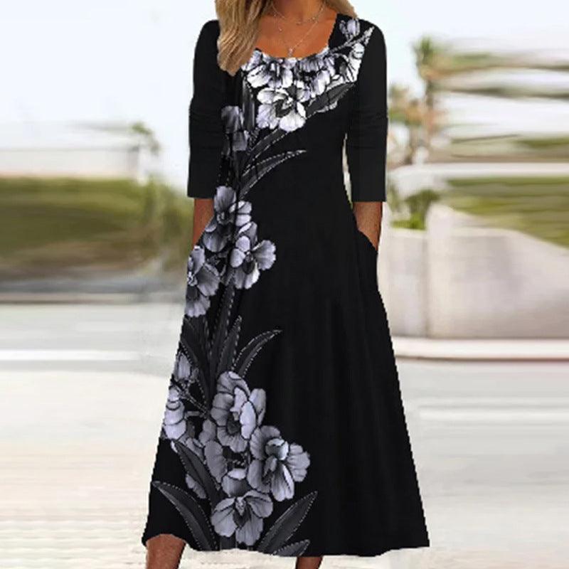 Women's Fashionable Loose Printed Long-sleeved Dress - Nioor