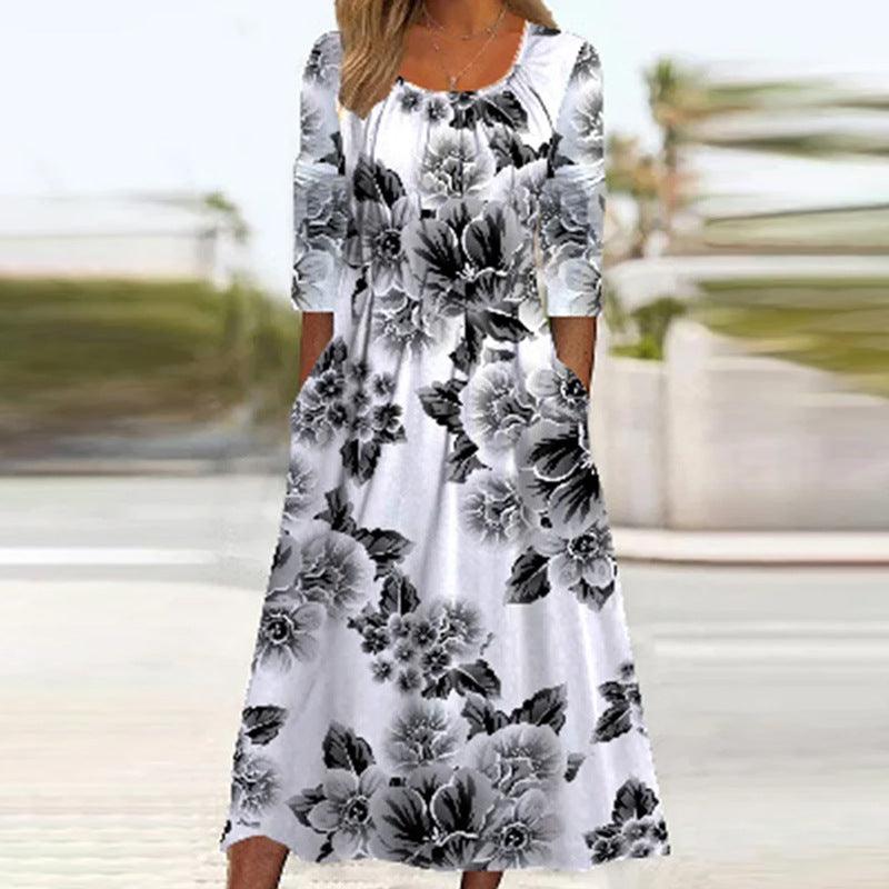 Women's Fashionable Loose Printed Long-sleeved Dress - Nioor