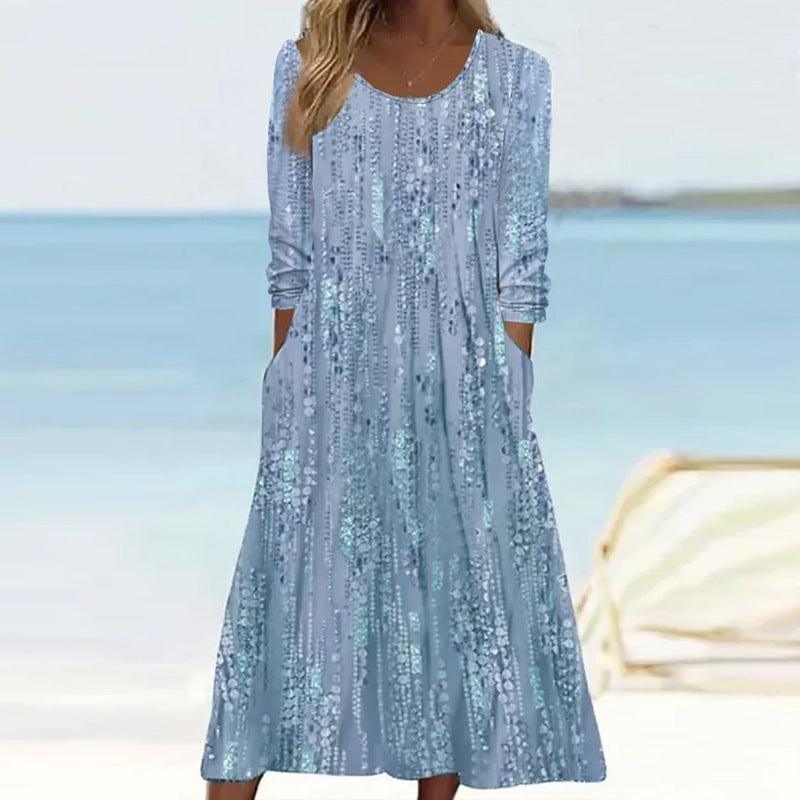 Women's Fashionable Loose Printed Long-sleeved Dress - Nioor