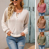 Women's Fashionable Round Neck Waffle Knitted Pullover - Nioor