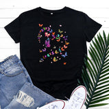 Women's Fashionable Simple Heart Butterfly Printed Round Neck Short Sleeve T-shirt - Nioor